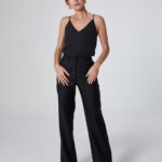 czarny top welniane spodnie