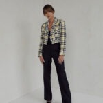 tweedowa marynarka jedwabne spodnie