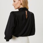 satynowa bluzka z wiazaniem czarna