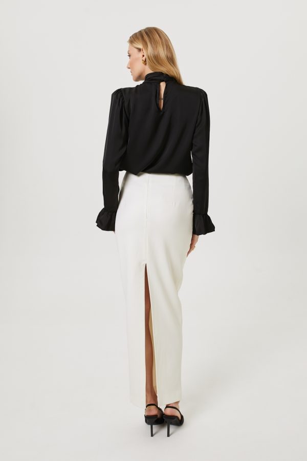 smietankowa spodnica maxi z wiazaniem