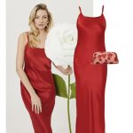 letnia stylizacja z czerwona sukienka maxi