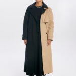 czarno bezowy plaszcz henry trencz elegancki