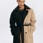 czarno bezowy plaszcz henry trencz na co dzie