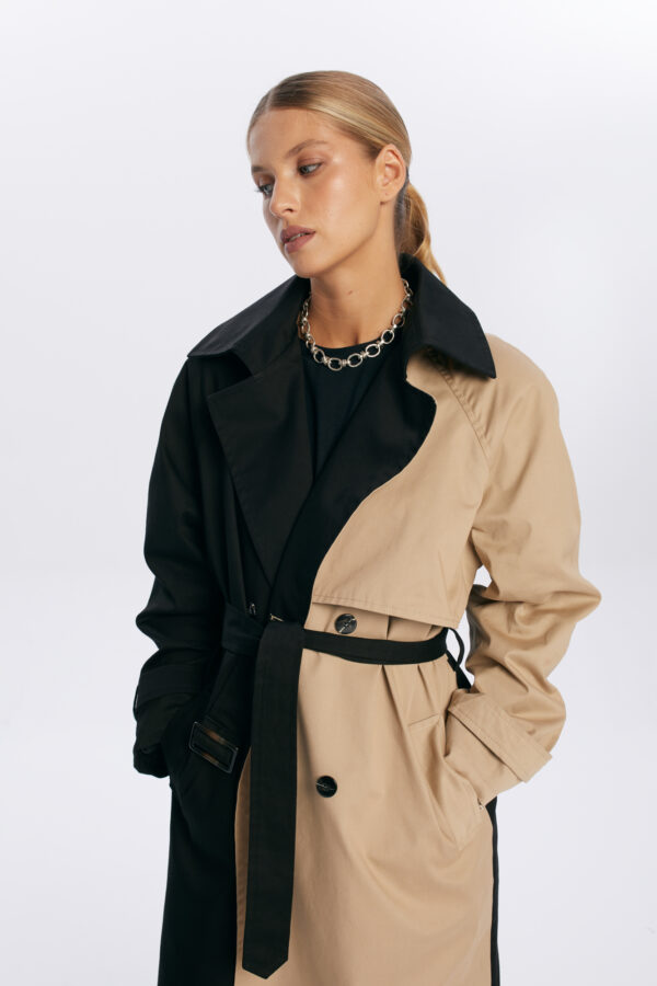 plaszcz henry trencz czarno bezowy stylowy henry