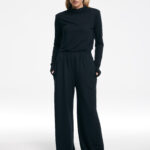 czarne szerokie spodnie na gumce damskie