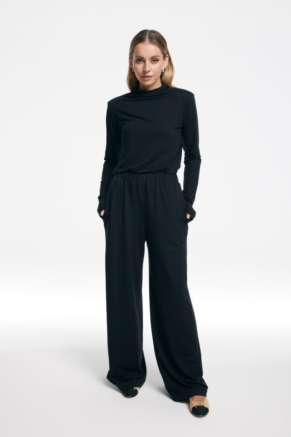 czarne szerokie spodnie na gumce damskie