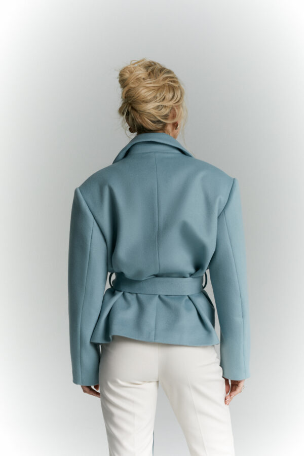 kurtka welniana aspen niebieska krotka tyl