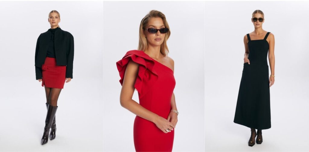 stylizacje na walentynki modowe inspiracje czerwien czarna sukienka roza