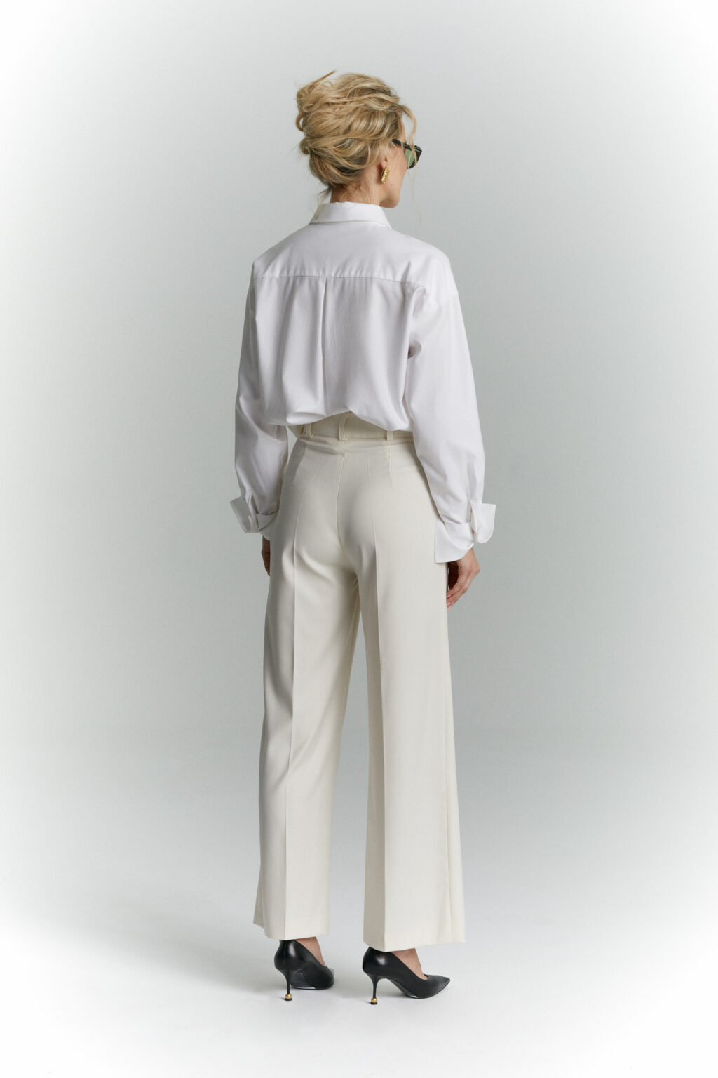 szerokie spodnie garniturowe oslo waniliowe tyl koszula selena