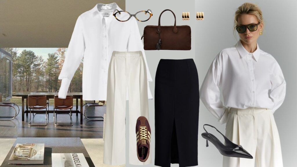 inspiracje modowe stylizacje biala koszula szafa kapsulowa