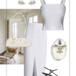 elegancka stylizacja total white look spodnica olowkowa bialy top