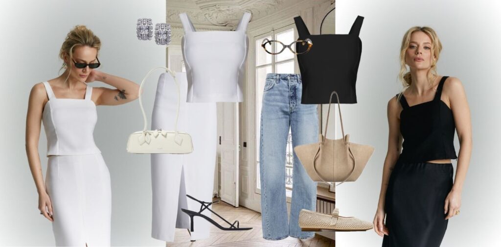 minimalizm modowy styl top na ramiaczkach stylizacje