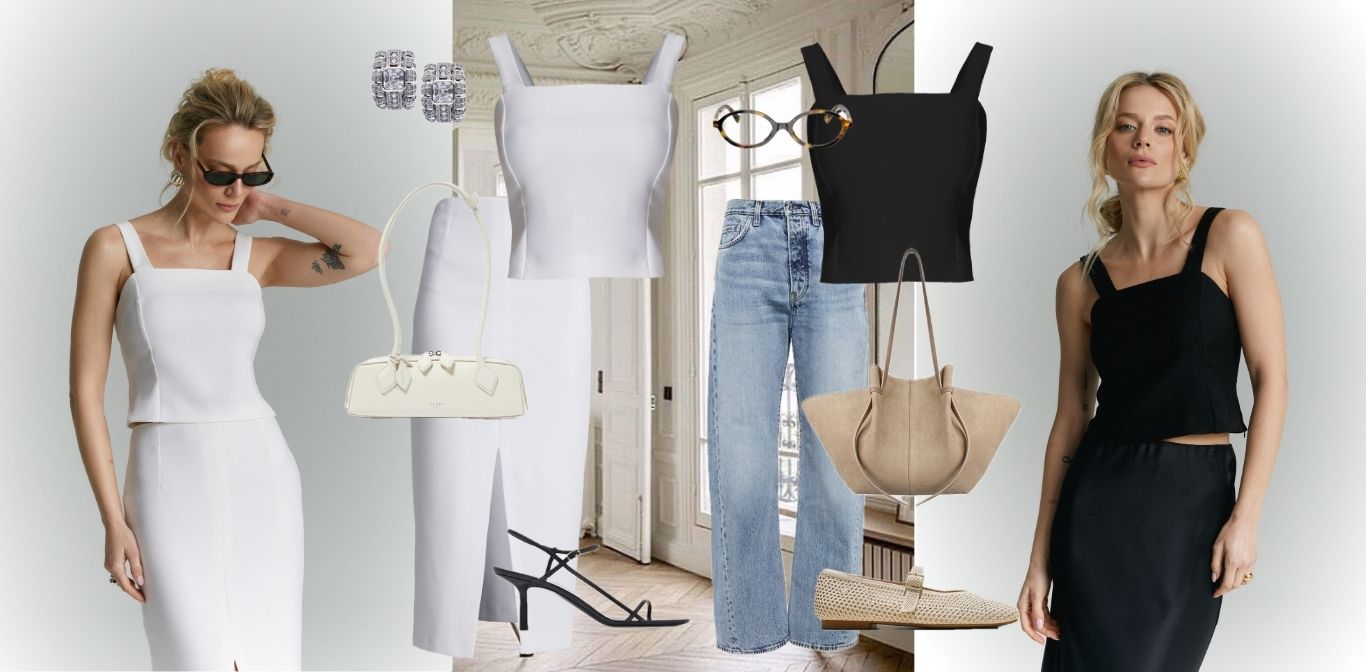 minimalizm modowy styl top na ramiaczkach stylizacje