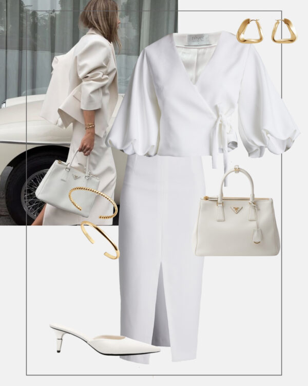 modowe inspiracje spodnica olowkowa total white look