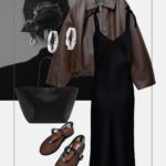 stylizacja na co dzien mala czarna skorzana brazowa kurtka siateczkowe baleriny