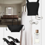 letnia stylizacja minimalizm satynowa spodnica czarny top