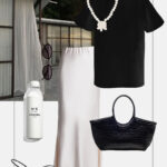 letnia stylizacja na co dzien satynowa spodnica czarny tshirt