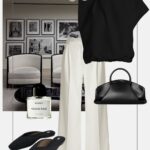 stylizacja do pracy szerokie spodnie garniturowe czarna bluzka