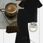 stylizacja na co dzien dluga czarna spodnica czarny tshirt plaskie sandaly