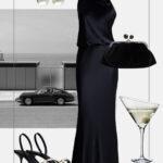 stylizacja wieczorowa czarna sukienka dluga elegancki look
