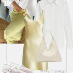 letnia stylizacja mini sukienka maselkowy zolty butter yellow biala koszula