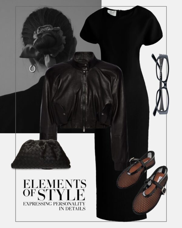 modowe inspiracje mala czarna skorzana kurtka siateczkowe baleriny hot trends