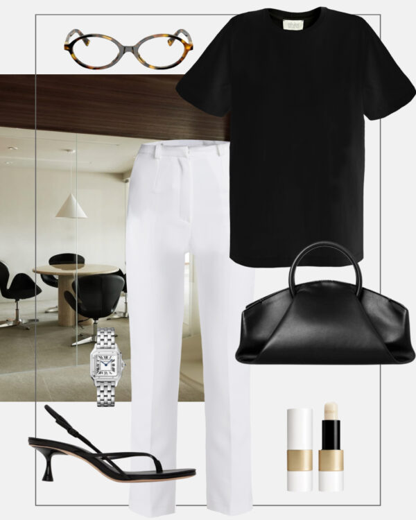 stylizacja do pracy black and white minimalizm biale cygaretki czarny tshirt