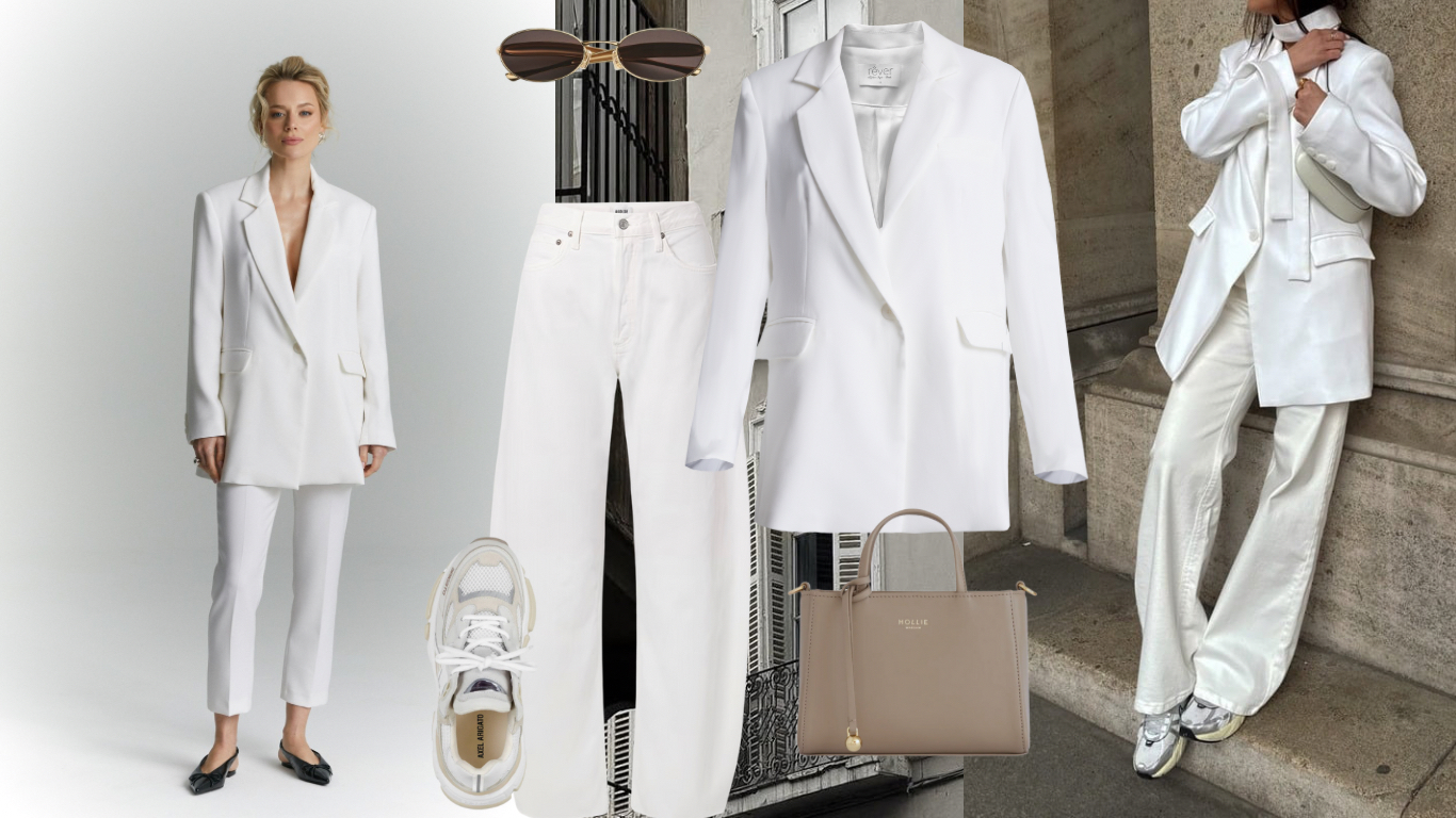 stylizacje z bialym garniturem damskim modowe inspiracje