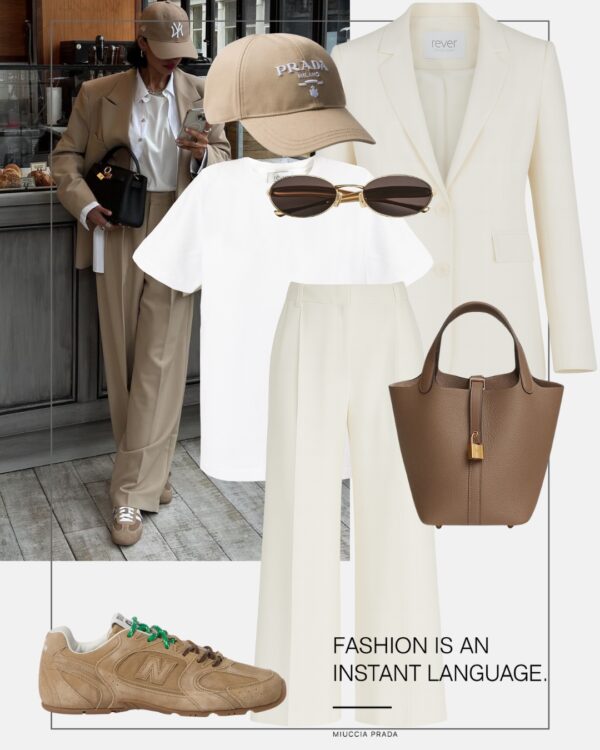 stylizacja na co dzien z garniturem damskim streetstyle newbalance miu miu