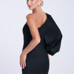 Sukienka-asymetryczna-z-bufiastym-rękawem-Elen-tyl