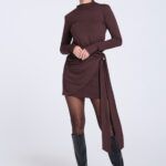 Sukienka-mini-z szarfą-brązowa-Harper