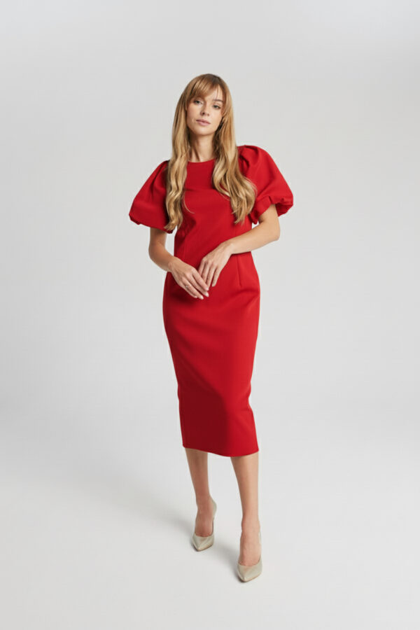 Czerwona sukienka z bufkami Alex
