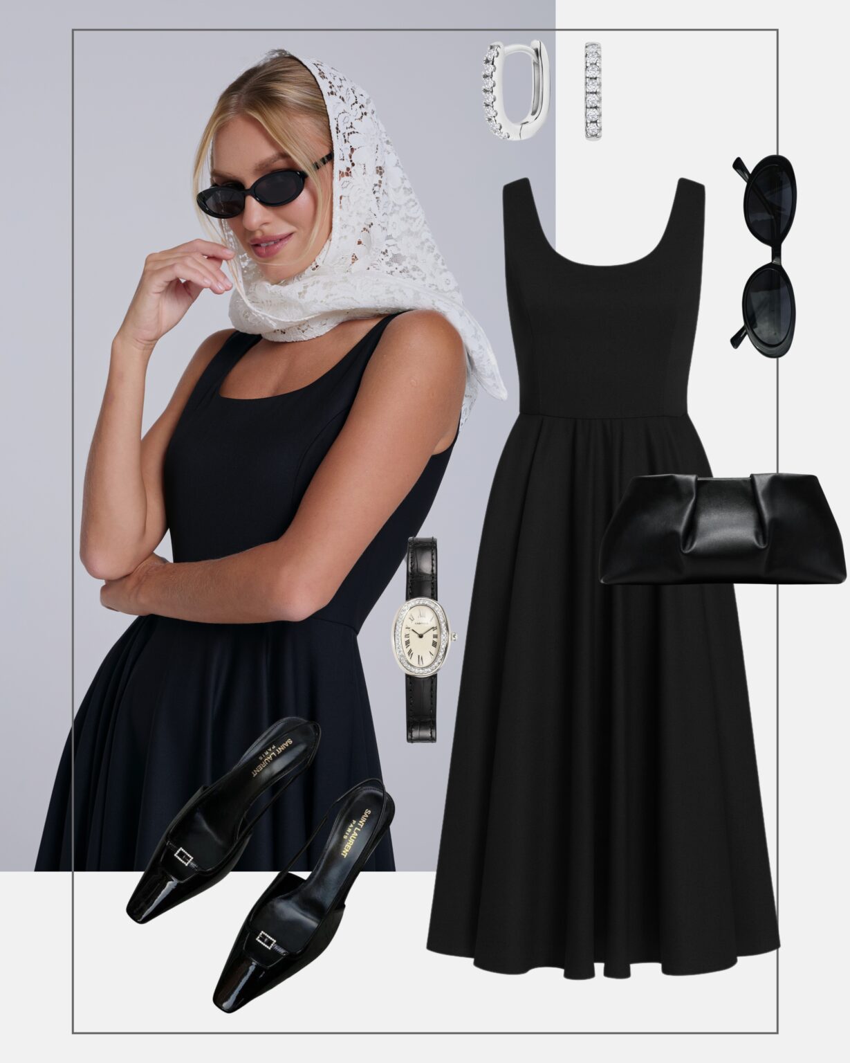 elegancka-stylizacja-czarna-sukienka-chusta-na-glowie-styl-retro