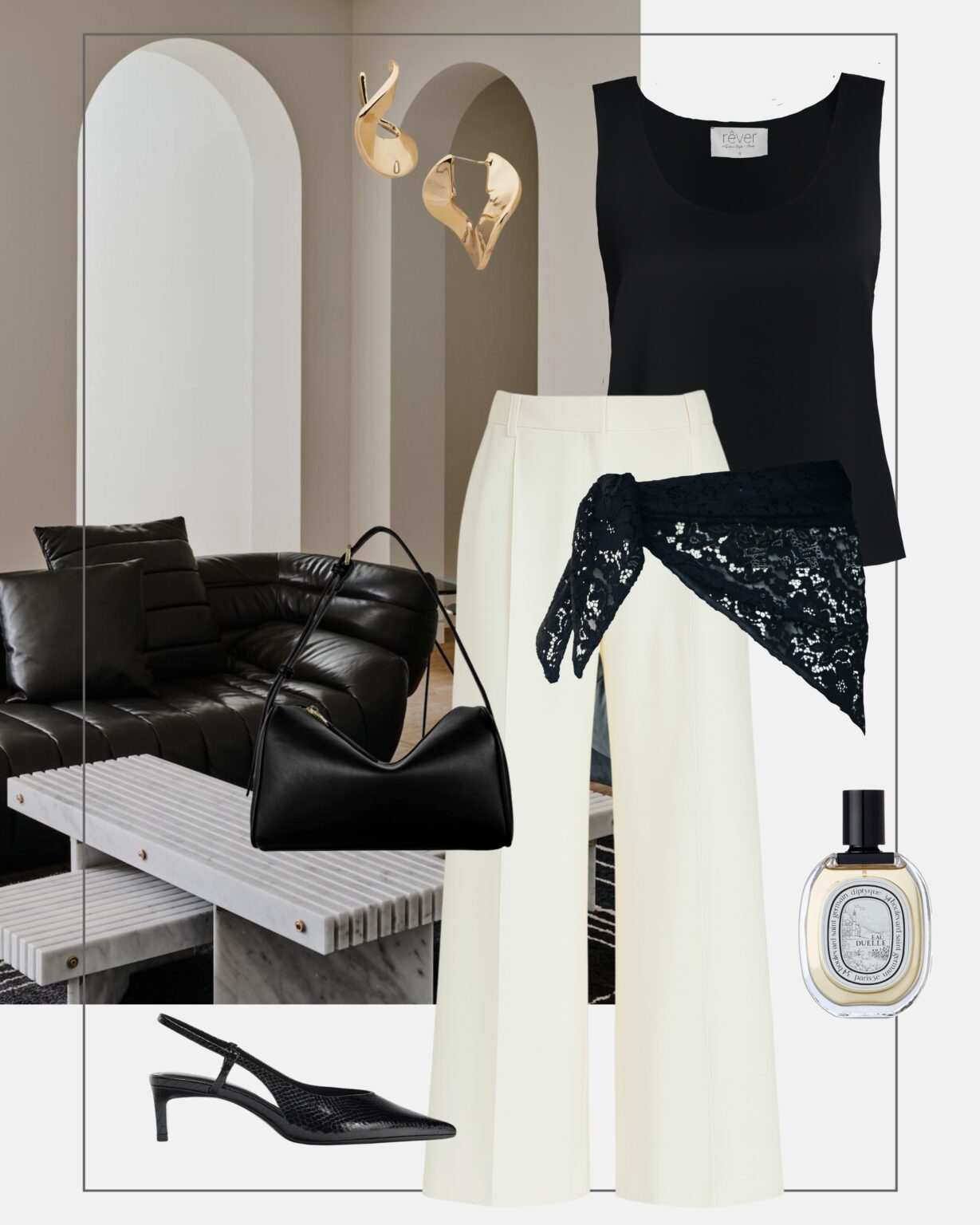 stylizacja-do-pracy-koronkowa-chusta-na-biodrach-czarny-top-szerokie-spodnie