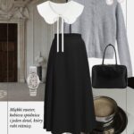 elegancka-stylizacja-spodnica-midi-szary-kardigan-bialy-kolnierzyk