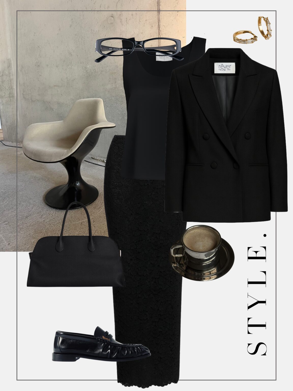 stylizacja-do-biura-koronkowa-dluga-spodnica-mokasyny-czarna-marynarka