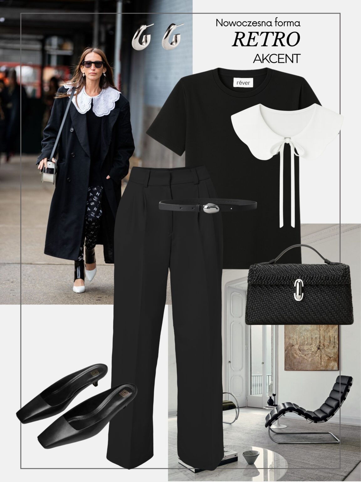 stylizacja-do-pracy-minimalizm-czarne-spodnie-czarny-tshirt-bialy-kolnierzyk