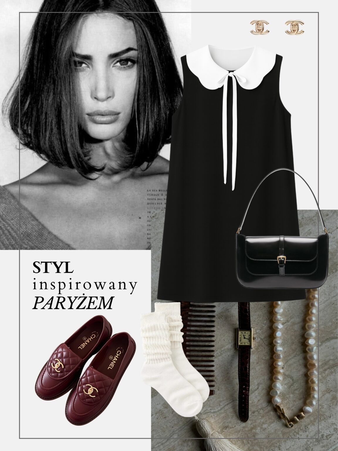 stylizacja-francuski-styl-czarna-sukienka-kolnierzyk-french-style-parisian-chic