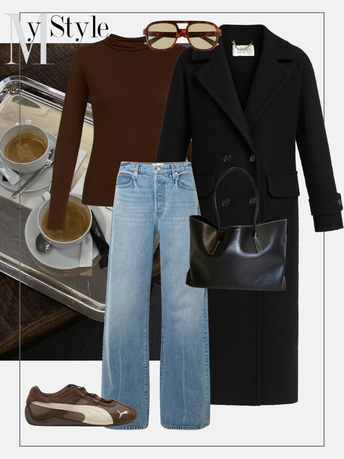 stylizacja-na-co-dzien-casual-czarny-plaszcz-oversize-dzinsy-brazowe-dodatki