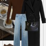 stylizacja-na-co-dzien-casual-czarny-plaszcz-oversize-dzinsy-brazowe-dodatki