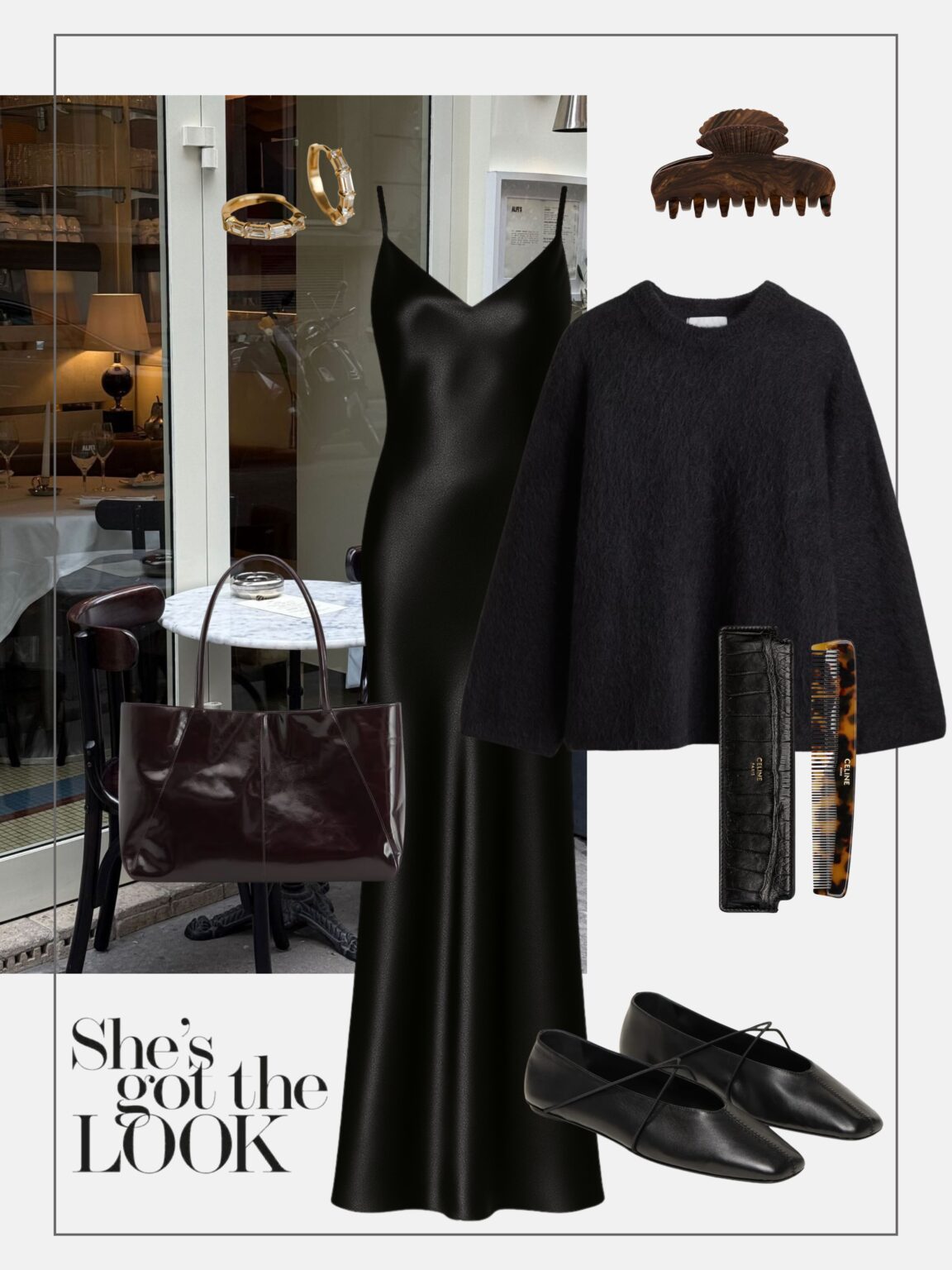 stylizacja-na-co-dzien-czarna-sukienka-maxi-slip-dress-baletki-sweter-francuski-styl