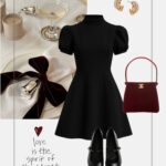 stylizacja-swiateczna-czarna-mini-sukienka-baletki-czerwona-aksamitna-torebka