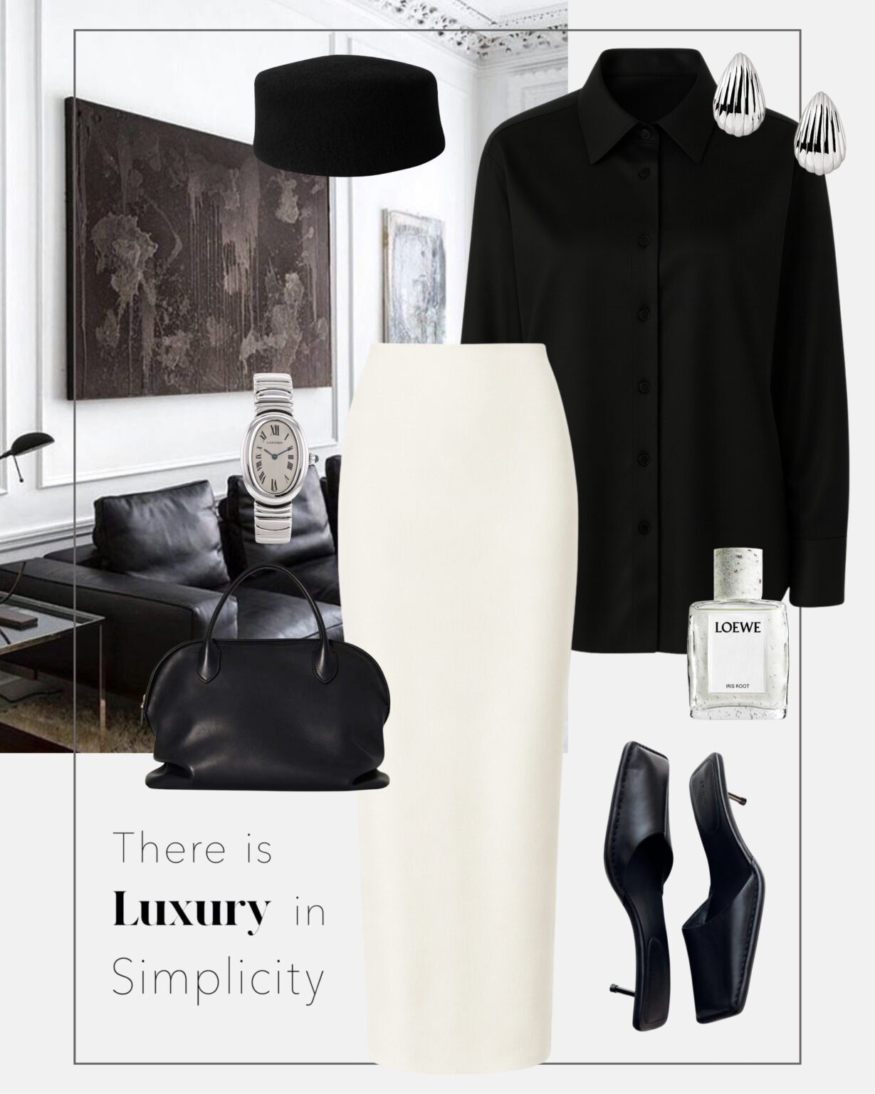 stylizacja-black-and-white-czarna-koszula-smietankowa-spodnica-pillbox-hat-minimalizm-modowy