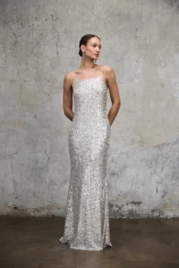 Sukienka cekinowa Vegas srebrno-beżowa