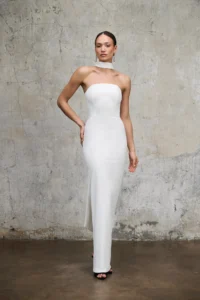 Sukienka gorsetowa Linda śmietankowa biel z szarfą